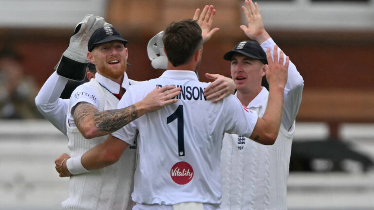 Robinson double-strike moves England closer between showers at Lord’s